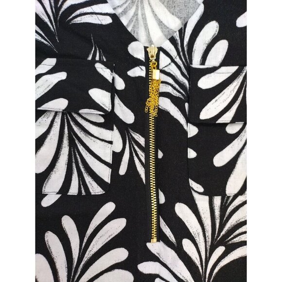 Ellen Tracy Black & White Sleeveless Floral Print Linen Blend Top Womens Size S. - Picture 5 of 8